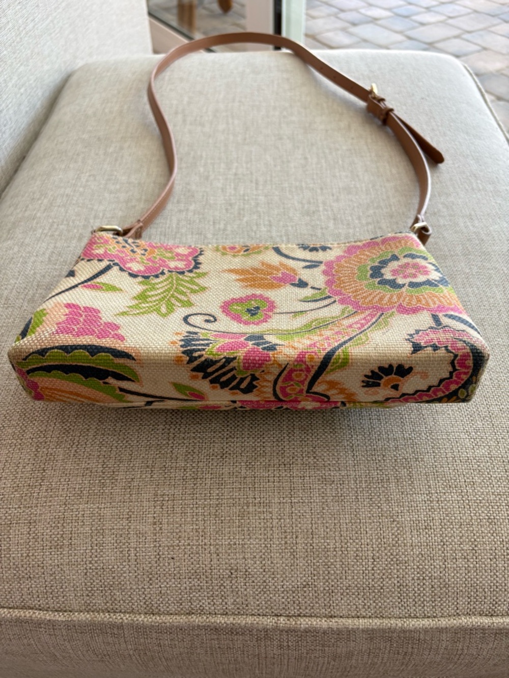 Spartina 449 Floral Crossbody Bag Canvas Leather Trim Tassel Coastal - Picture 11 of 14